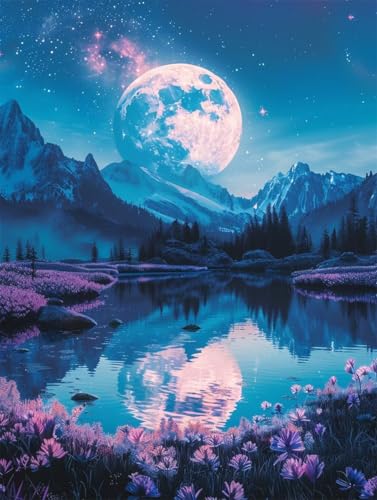 Mond Diamond Painting XXL Landschaft Crystal Art, Diamond Painting Eckige Steine Basteln Erwachsene Anfänger DIY Stickerei Kreuzstich Bastelset für Wanddeko, Zimmer Deko, Geschenke 30 x 40 cm -2502yCY von LUESUAYN