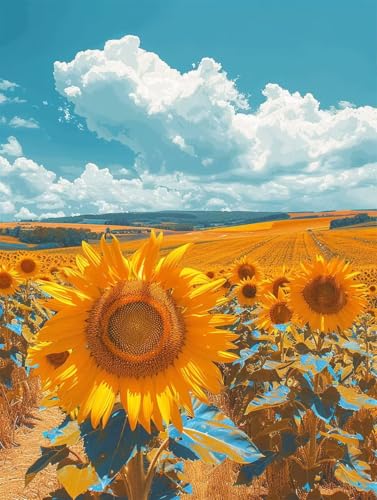 Sonnenblume Diamond Painting XXL Himmel Crystal Art, Diamond Painting Eckige Steine Basteln Erwachsene DIY Stickerei Kreuzstich Bastelset für Wanddeko, Zimmer Deko, Geschenke (30x40cm) -2502yU1 von LUESUAYN