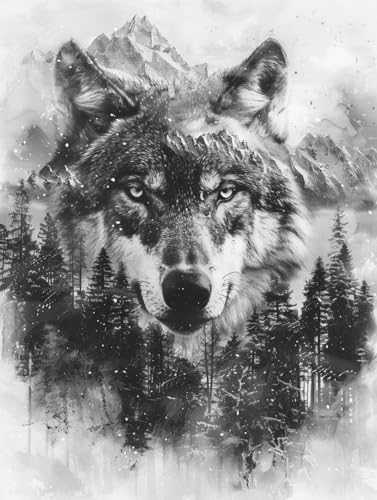 Wolf Diamond Painting XXL Tier Crystal Art, Diamond Painting Eckige Steine Basteln Erwachsene Anfänger DIY Stickerei Kreuzstich Bastelset für Wanddeko, Zimmer Deko, Geschenke (30x40cm) -2502y7O von LUESUAYN