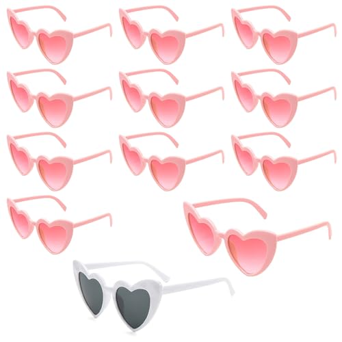 LUFEIS 12 Stück Herz Sonnenbrille, Herz Party Brillen, Farben Party Brille, Herzförmige Sonnenbrille für Strand Party Foto Requisiten, Hochzeits-Accessoires, Bridesmaid Gift (Weiß + Rosa) von LUFEIS