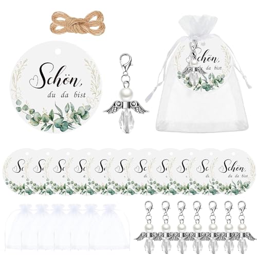 LUFEIS 30 Sets Schutzengel Anhänger, Gastgeschenke Schutzengel Schlüsselanhänger mit Organza Tasche und Kraftpapier Anhänger, Schön Dass Du Da Bist Anhänger Aufkleber für Taufe Kommunion Hochzeit von LUFEIS