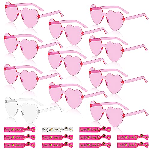 LUFEIS JGA Partybrillen Set, 1 Braut + 10 Team Bride Herz Brille, JGA Armbänder Frauen, Herzbrille, Jga Accessoires Frauen, Junggesellenabschied Frauen, Für Halloween, NFasching,Geburtstagsfeier Party von LUFEIS