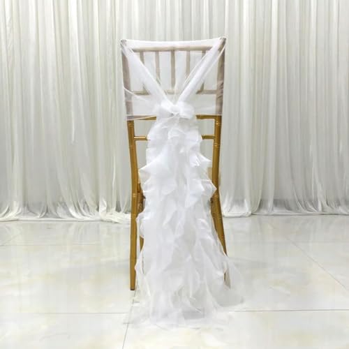 LUHYSU 1 x Stuhl-Schärpe, durchsichtige Rüschen, Stuhlbezug, Hochzeit, Geburtstag, Dekoration, weiß von LUHYSU