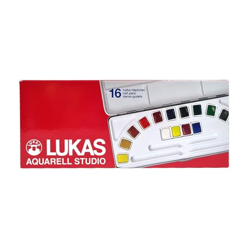 LUKAS AQUARELL STUDIO, Aquarellfarben in Premium-Qualität, Set mit 16 x 1/2-Näpfchen im Metallkasten von LUKAS