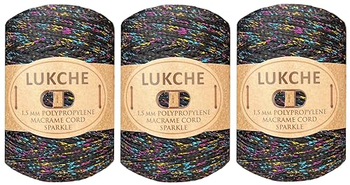 Lukche 1,5 mm x 150 Meter hochwertige Polyester-Makramee-Schnur, funkelnd, buntes Seil, Garn, Häkeln, Makramee-Zubehör für Taschen, Bastelarbeiten, Wandaufhänger, Taschen, Bodenplatten, Teppiche von LUKCHE