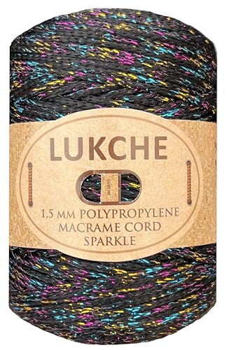 Lukche 1,5 mm x 150 Meter hochwertige Polyester-Makramee-Schnur, funkelnd, buntes Seil, Garn, Häkeln, Makramee-Zubehör für Taschen, Bastelarbeiten, Wandaufhänger, Taschen, Bodenplatten, Teppiche von LUKCHE