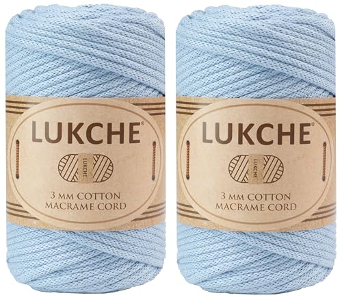 Lukche Geflochtene Makramee-Schnur aus Baumwolle, 3 mm x 90 m, farbiges Baumwollseil, Makramee-Garn, bunte Baumwoll-Bastelschnur zum Aufhängen, Pflanzenaufhänger, Basteln, Stricken, Babyblau, 3 mm, 2 von LUKCHE