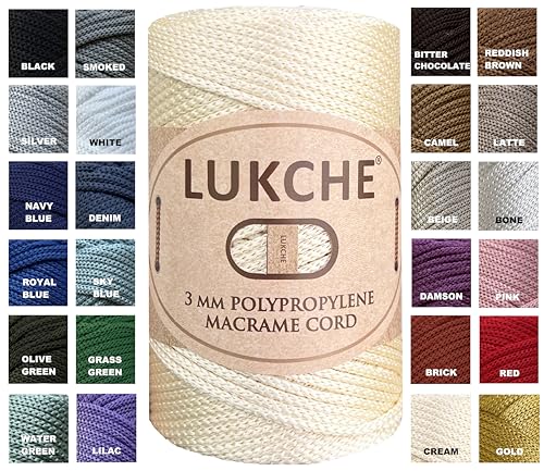 Lukche Makramee-Schnur aus 100 % Polypropylen, 3 mm, 100 % Polypropylen, buntes Garn, Häkeln, Makramee, Tasche, Handwerk für Wandaufhänger, Bodenplatten, Teppiche (1 cremefarben) von LUKCHE