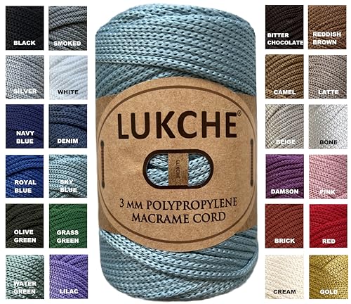 Lukche Premium-Polyester-Makramee-Seil, 3 mm, 100 % Polypropylen, Premium-Makramee-Seil, buntes Garn, Häkeln, Makramee, Tasche, Handwerk für Wandaufhänger, Taschen, Bodenplatten, Teppiche (Himmelblau) von LUKCHE