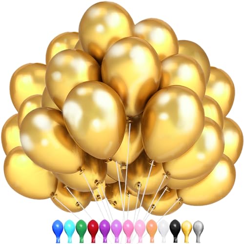 LUKIUP 100 Stück 30 CM Gold Luftballon,12 Zoll Gold Latex Ballons, Gold Partydekoration Geeignet für Geburtstage Hochzeit Valentinstag Graduierung Kommunion Thema Party von LUKIUP