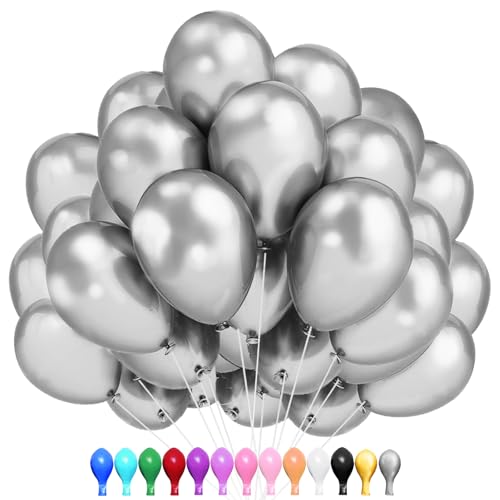 LUKIUP 100 Stück 30 CM Silber Luftballon,12 Zoll Silber Latex Ballons, Silber Partydekoration Geeignet für Geburtstage Hochzeit Valentinstag Graduierung Kommunion Thema Party von LUKIUP