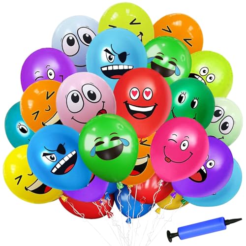 100 Stück Emotion Serie Latex Luftballons mit Luftpumpe,12 Zoll luftballons smiley, Niedlich Lustig Luftballons, Verschiedene emotion luftballon, für Kinder Geburtstag Deko Jungen Mädchen Baby Shower von LUKIUP