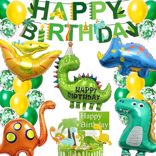 LUKIUP 35 PCS Dino Geburtstag Deko Set, Kinder Dino Luftballon, Triceratops Dinosaurier Helium Ballon für Dschungel Boys Girls Geburtstag Party Dekorationen von LUKIUP