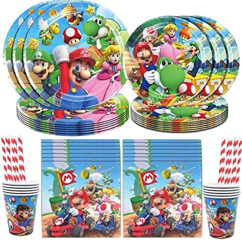 LUKIUP Ma Rio Kindergeburtstag Geschirr, 41 Pcs Super Mario Theme Partygeschirr Set, Geburtstag Party Supplies Mit Tassen,Teller von LUKIUP