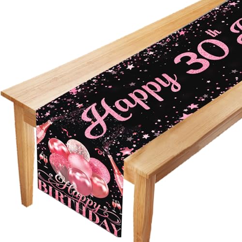 LUKIUP Tischläufer 30 Geburtstag, Rosa Happy 30th Birthday Tischband zum 30. Geburtstag, Feier Party Dinner Tisch Leinen Tuch Deko für Männer Frauen Jahrestag Zuhause Küche Draußen von LUKIUP