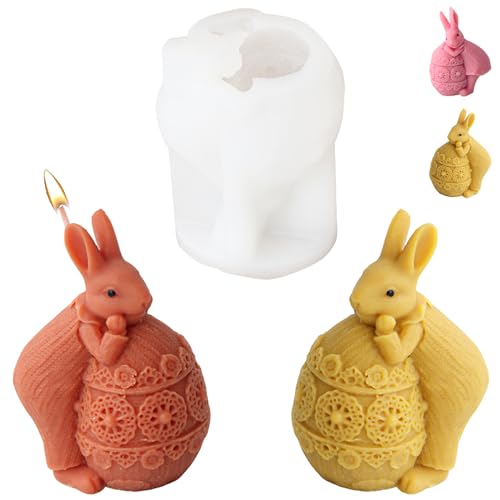 Ostern Kaninchen Silikonformen Gießformen, 3D Silikonform Hase Ostern, Gießformen Ostern, Osterhase Silicone Mold, Hase Gießform für Ostern Geschenke DIY Sojawachs Kerzen Seife Handwerk Backform(B) von LUKIUP