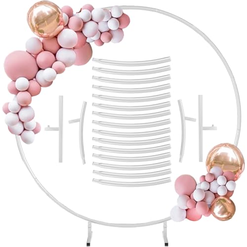 LUKIUP Runde Ballonbogen Kit, 2.2 M Ballonbogen Gestell, Weiß Ballonbogen Gestell, Hochzeitsbogen Mit Fuß, Metall Luftballon Bogen Gestell, Blumendekoration für Geburtstagsfeier, Hochzeit, Weihnachten von LUKIUP