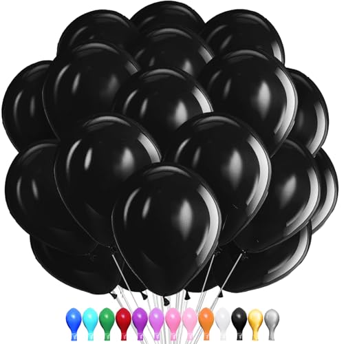 LUKIUP Schwarz Luftballon, 100 Stück 12 Zoll Schwarze Latex Ballons, Schwarze Partydekoration Geeignet für Geburtstage Halloween Valentinstag Graduierung Kommunion Thema Party von LUKIUP