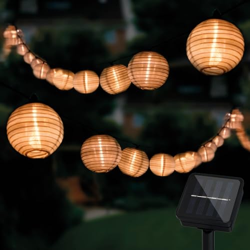 Lumiled Lichterkette Lampion Solar außen 20 Lampion LEDs 7,6 Meter Warmweiß 3000K Solarlichterkette Laternen Outdoor Lichterketten Hochzeit Balkon Terrasse Garten Deko wetterfest Solarleuchte von Lumiled