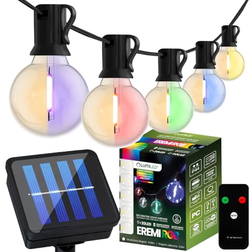 Lumiled Solar Lichterkette Außen 20x LED RGB 10,5 M Solarlichterkette für Garten Solarkette Solarleuchte Außenleuchte Gartenlicht KUGEL IP44 Glühbirnen mehrfarbig Farbwechsel von Lumiled