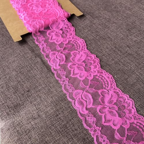 LUMKET 6108 breites Stretch-Spitzenband mit Blumenmuster, 4,5 m Spitzenbesatz, Stoff zum Nähen, Geschenkverpacken, Blumengestaltung und Basteln, 4,5 m, Hot Pink von LUMKET