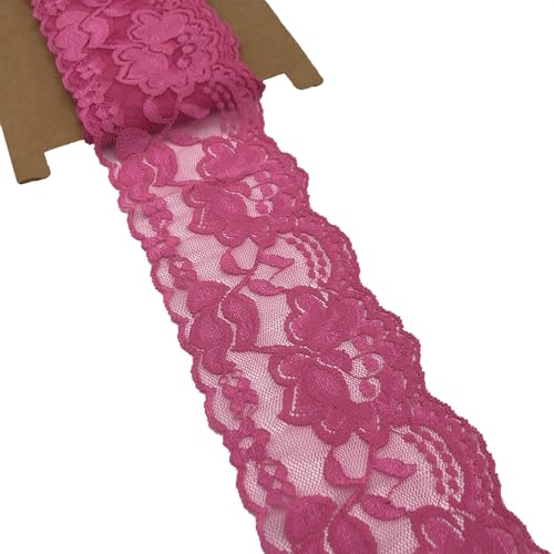 LUMKET 6108 breites Stretch-Spitzenband mit Blumenmuster, 4,5 m Spitzenbesatz, Stoff zum Nähen, Geschenkverpacken, Blumengestaltung und Basteln, 4,5 m, Hot Pink von LUMKET