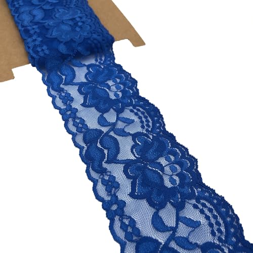 LUMKET 6108 breites Stretch-Spitzenband mit Blumenmuster, 4,5 m Spitzenbesatz, Stoff zum Nähen, Geschenkverpacken, Blumengestaltung und Basteln, 4,5 m (blau) von LUMKET