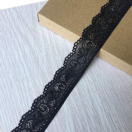 Olive Lace 3,0 cm breit 4,5 Meter dehnbares Spitzenband elastischer Besatz Stoff mit Blumenmuster für Braut Hochzeit Dekorationen, Nähen DIY Herstellung und DIY Handwerk (9009 Schwarz) von LUMKET