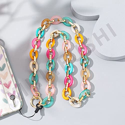 Bunte Natürlicher Kristallstein Kies Perle Handykette 1Pcs Langes Telefon-Umhängeband aus Acryl Perlen-Telefonkette Schlüsselanhänger Seil Universale Handy Kette Chain Perlenkette mit Abnehmbare von LUMoony