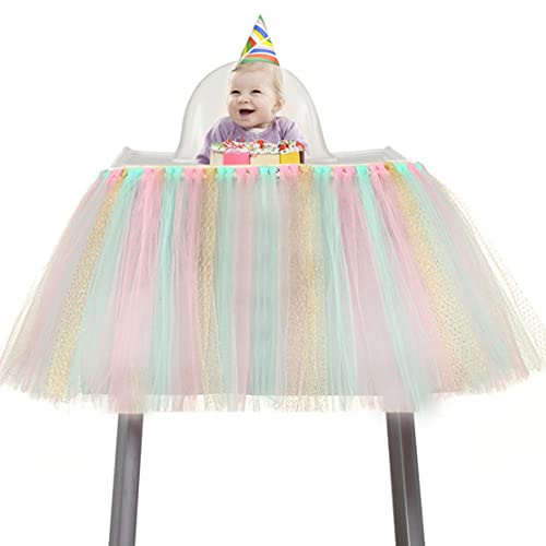 Geburtstag Hochstuhl Tutu Tüll Rock Glitter Tischrock Baby Hochstuhl Deko Hochstuhl Tischrock Dekoration Partyzubehör Dekoration für Kinderstuhl Deko Babyparty Weihnachten Candy Taufe Partyzubeh von LUMoony