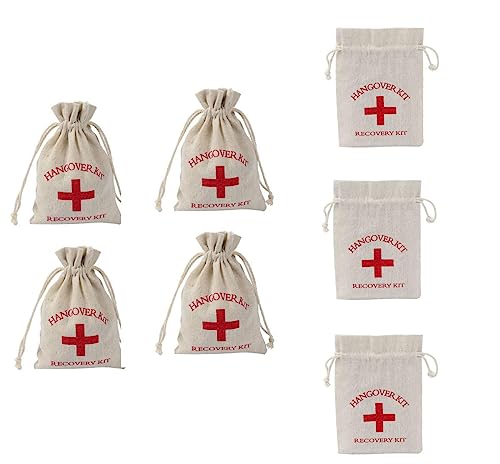 LUMoony Hangover Bag Geschenktüten 10 * 15cm Kleine Beutel mit Kordelzug Rotes Kreuz Baumwollbeutel Leinen Erste-Hilfe-Kits Säckchen Perfekt für Hochzeit Party-Zubehör Jutesäckchen Hangover Kit von LUMoony