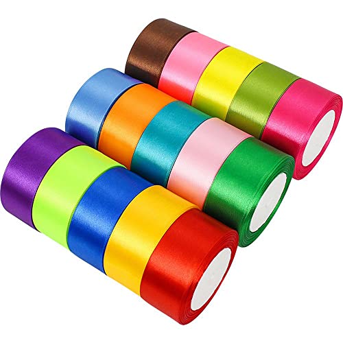 LUMoony 10 Rollen 10 Farben Schleifenband Breit Geschenkband Geschenkbänder Satinbänder Satin Band Bänder Weihnachtsbänder Schleifenband Hochzeit Für Hochzeitsdekoration Kuchendekoration von LUMoony