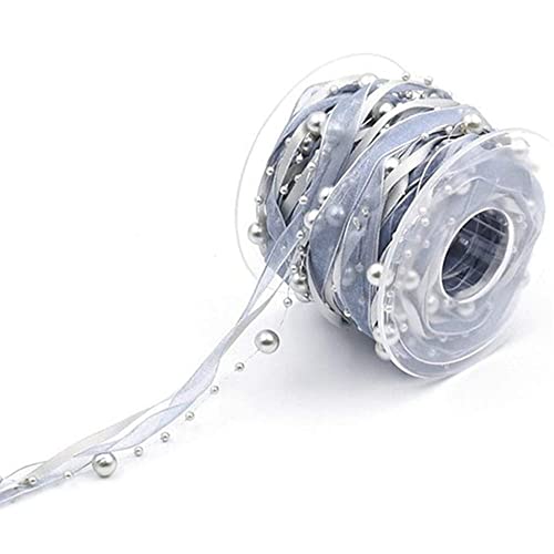 LUMoony 10M Perlengirlande mit Organza Perlengirlande Perlenkette Perlenschnur Geschenkband Schleifenband mit Perlen Deko Hochzeit Dekoband für Hochzeit Weihnachten Taufe Geburtstagsgeschenke von LUMoony