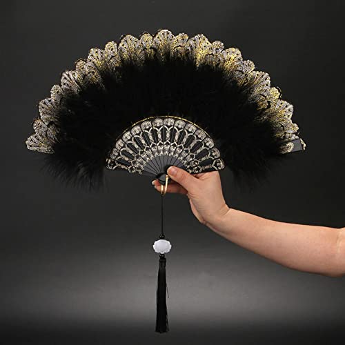 LUMoony 1Pcs Faltfächer Handfächer mit Spitze Spitze Feder Handfächer mit Quastenanhänger Hochzeit Fächer Faltfächer Tanzfächer Für Hochzeiten Im Freien, Party, Tanz, Geburtstag Handheld Fan von LUMoony