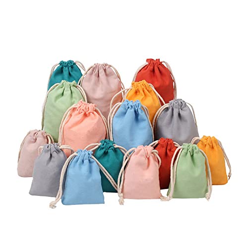 LUMoony 20Pcs Bunte Jutesäckche Klein Baumwoll Aufbewahrungsbeutel Kleine Stoffbeutel mit Tunnelzug klein Verpackung für Schmuck Hochzeit Party Feiern Weihnachten Wiederverwendbare Geschenktüten von LUMoony