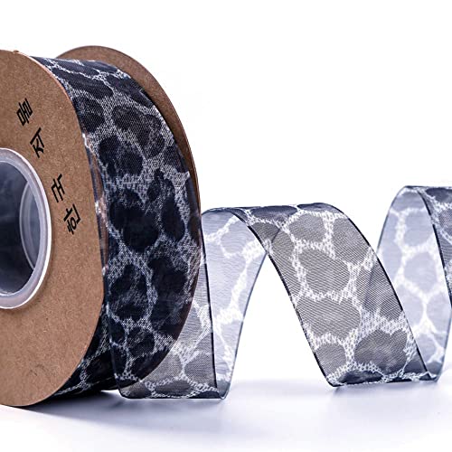 LUMoony 25mm x 10Yard Organzaband Geschenkband Satinband Leopardenmuster Dekoband Schleifenband zum Basteln Organzaband Hochzeit Tischdeko Zimmerdeko Deko Party Geschenk Transparent Band von LUMoony