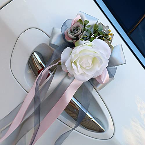 LUMoony 2Pcs Autoschleifen Hochzeit Hochzeitsauto Deko Hochzeit Hochzeitsauto verschönert Rückspiegel Türgriff Dekoration Autoschleifen Satin Hochzeit Hochzeitsauto von LUMoony