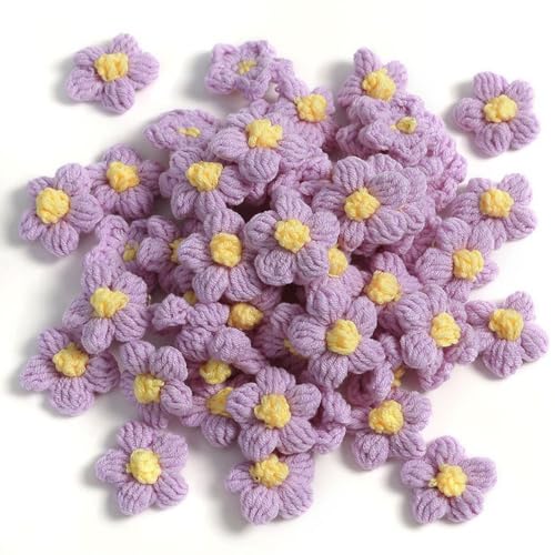 LUMoony 30Pcs Gehäkelte Blumenapplikationen 3cm Blumen Patches Gestrickte Applikationen zum Aufnähen DIY Nähapplikationen Verzierungen Mit Kleinen Blumen Hochzeitssachen Kleidung Patchr zierungen von LUMoony