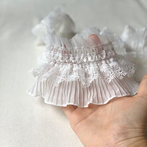 LUMoony 5 Yards 9cm 3-lagiges Plissee-Organza-Spitzenband Plissee Organza Satin Spitzen Kante Trimmen Gesammelt Rüschen Spitzenbesatz Nähen Spitzen Stoff DIY Rüschenbesatz von LUMoony