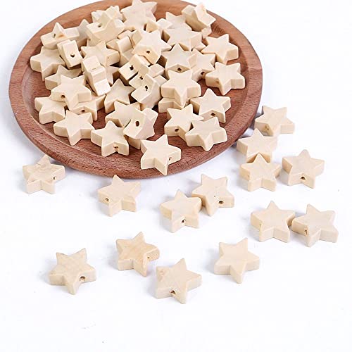 LUMoony 50Pcs19MM Natürliche Holzperlen mit Loch Holzperlen Sterne Unvollendete Stern Holz Lose Perlen Fünfzackigen für DIY Weihnachtsbaum Basteln Halskette Hochzeit Tischdeko von LUMoony