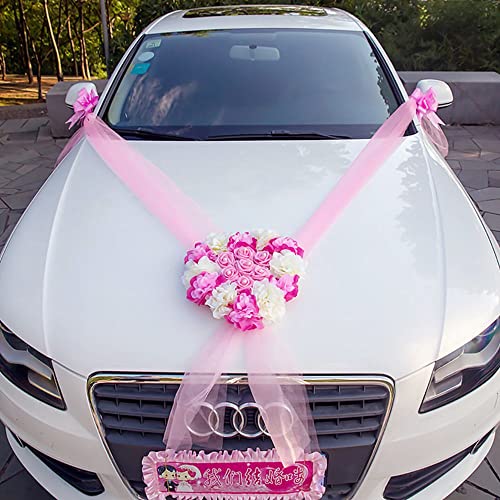 LUMoony Autodekorationen für die Hochzeit Autoschmuck Hochzeit Herz Rose Deko Auto Schmuck Brautauto Dekorationen Autoschmuck Auto Schmuck Braut Paar Rose Deko Girlande Schmuck Hochzeitsdeko von LUMoony