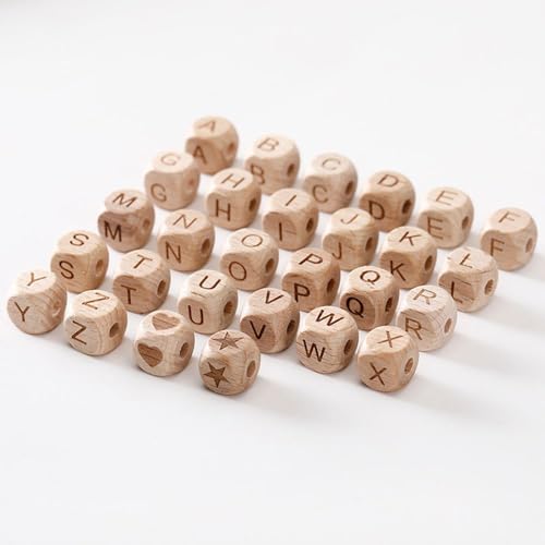 LUMoony Holzperlen Buchstaben 12mm Holzperlen mit Buchstaben Holzbuchstaben Perlen A-Z Buchstaben Buchstabenwürfel Holz Buchstaben Perlen Holzbuchstabenperlen DIY Handwerk Armband Schmuck 52Pcs von LUMoony