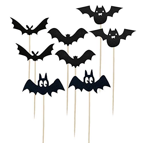 LUMoony MoonyLI Halloween Fledermäuse Cupcake Dekoration Black Bat Cake Topper Lebensmittelsichere Halloween Party Zubehör und Dekorationen DIY Food Dekor 16St von LUMoony