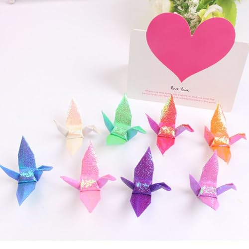 LUMoony Origami-Papierkraniche 10 Stück vorgefertigte Origami-Vögel DIY hängende Papiergirlanden Girlande für Hochzeit Party Hintergrund Heimdekoration Glitzer Tausend Papier Kran Anhänger Zubehör von LUMoony