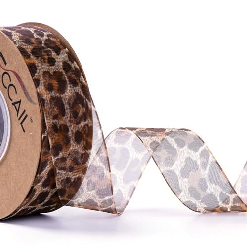Organzaband mit Leopardenmuster 25mm*50Yards Ripsband mit Tier-Geparden-Druck Chiffonband Geschenke Band Für Geschenke Hochzeitsgeschenkband Leopardenband von LUMoony