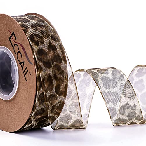 Organzaband mit Leopardenmuster 40mm*50Yards Ripsband mit Tier-Geparden-Druck Chiffonband Geschenke Band Für Geschenke Hochzeitsgeschenkband Leopardenband von LUMoony