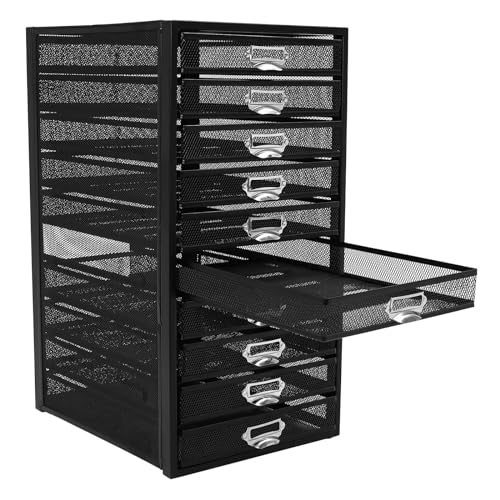 LUNICASHA Schreibtisch Organizer mit Schublade, 10Ebenen Papier Briefablage mit Schublade, Stapelbares Papier-Organizer-Tablett, Mesh Schreibtisch Zubehör für Ordnern Briefen Papier, Schwarz von LUNICASHA