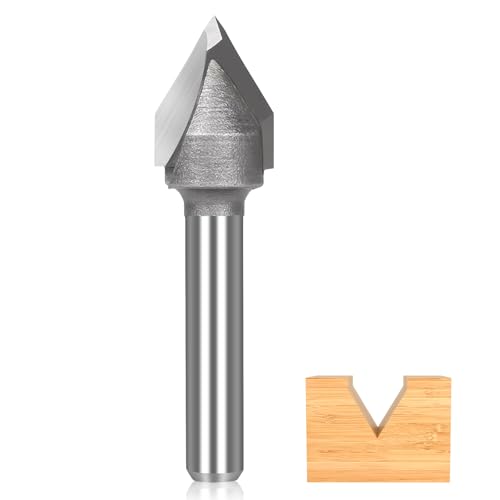 V-Nut-CNC-Fräser-Bits, 1/4-Zoll-Schaft mit 60-Grad-1/2-Zoll-Schnittdurchmesser, Hartmetallspitze, Gravur-Bit, CNC-Holzbearbeitungswerkzeuge von LUNYEE