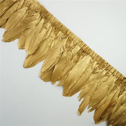 LUNYY 2 Meter Gold Silber Gänsefedern Trim auf Band Fransenband Goldene Feder für Kunsthandwerk Kleid Kleidung Hochzeit Federn Dekoration von LUNYY