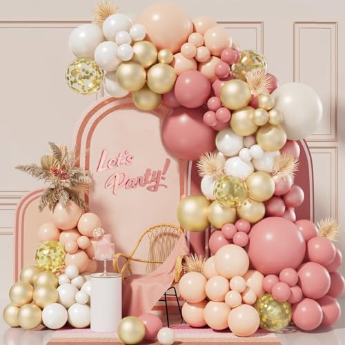 Luftballons Girlande Rosa, 138 Stück Retro Rosa Beige Weiß Gold Ballons Girlande, Luftballon Pastell Rosa Weiß Sand für Boho Geburtstag Hochzeit Baby Party Brautparty Pastoral Party Dekorationen von LUOBITO